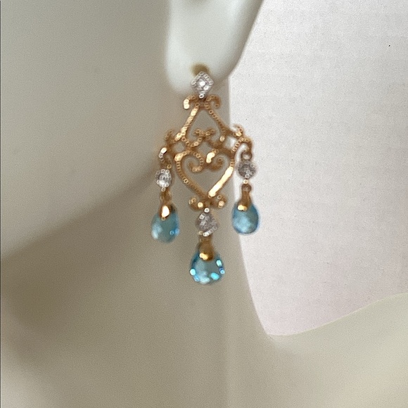 14k BLUE TOPAZ CHANDELIER EARRINGS - Picture 3 of 8